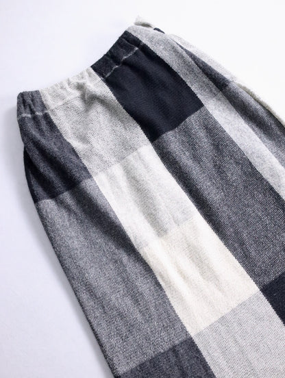 Y's alpaka wool block check skirt gray-black-white