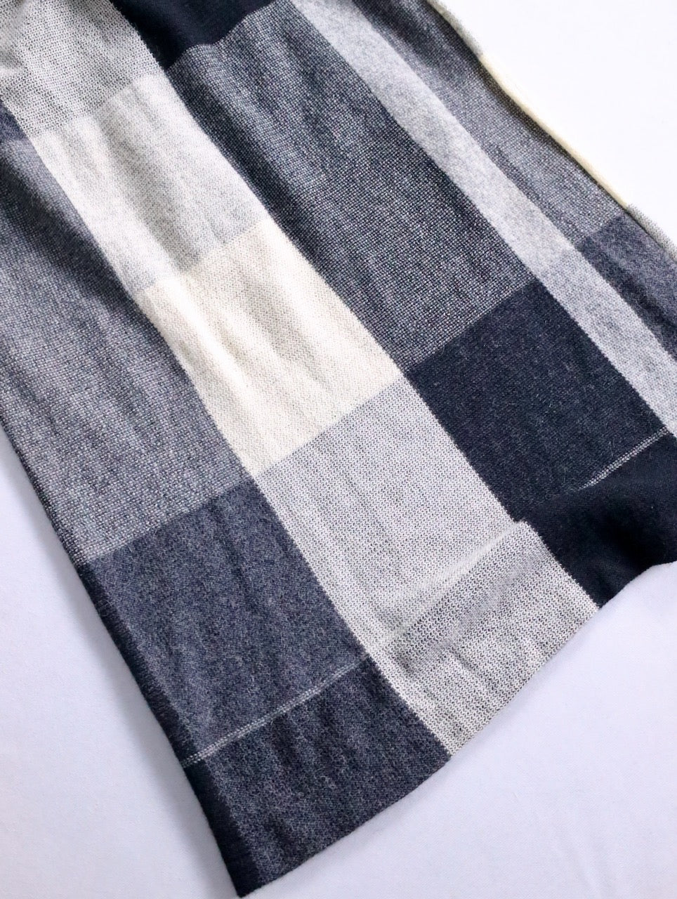 Y's alpaka wool block check skirt gray-black-white