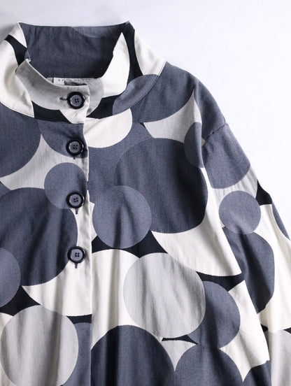 standneck circle design shirtjacket white-gray-black