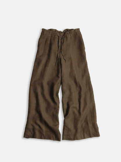 linen drawstring easy pants brown