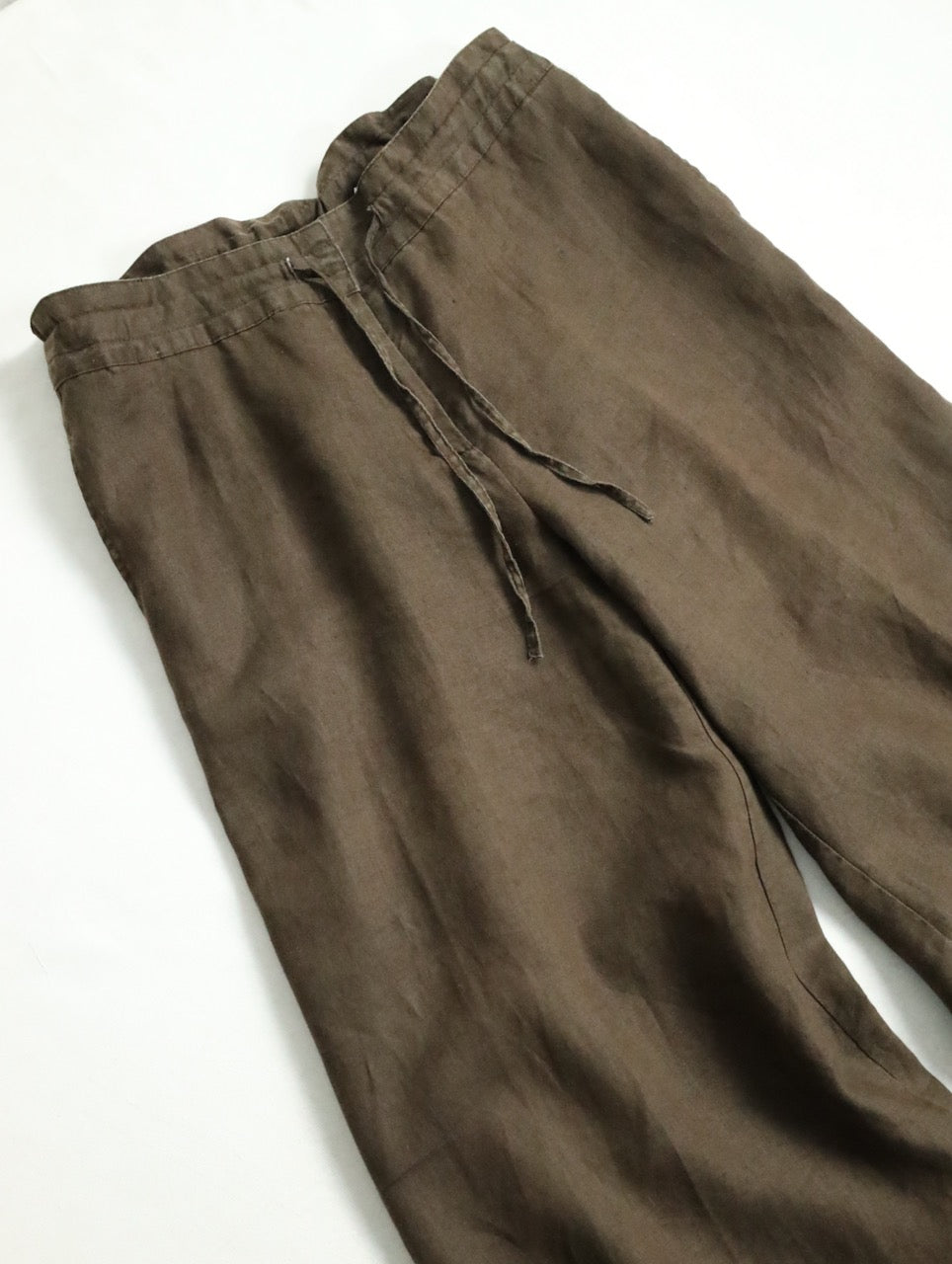 linen drawstring easy pants brown