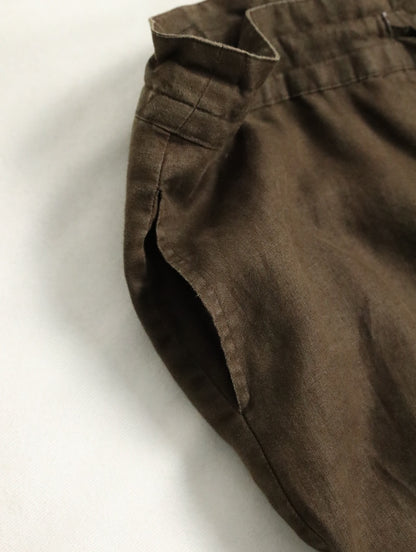 linen drawstring easy pants brown