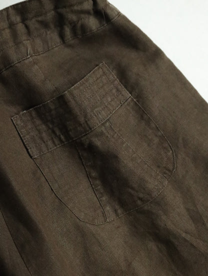 linen drawstring easy pants brown