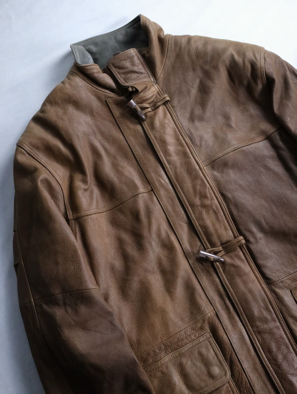 cow leather middle coat brown