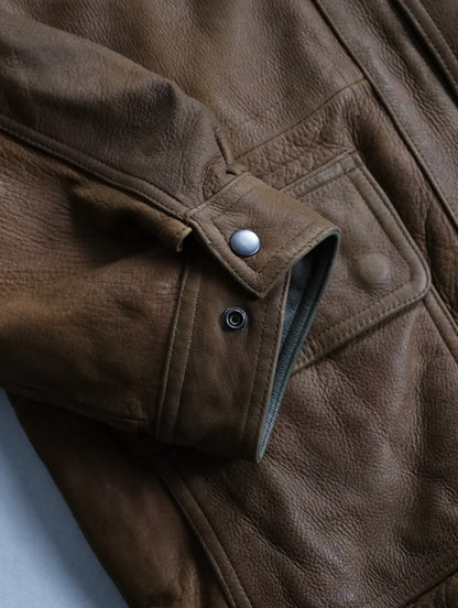 cow leather middle coat brown