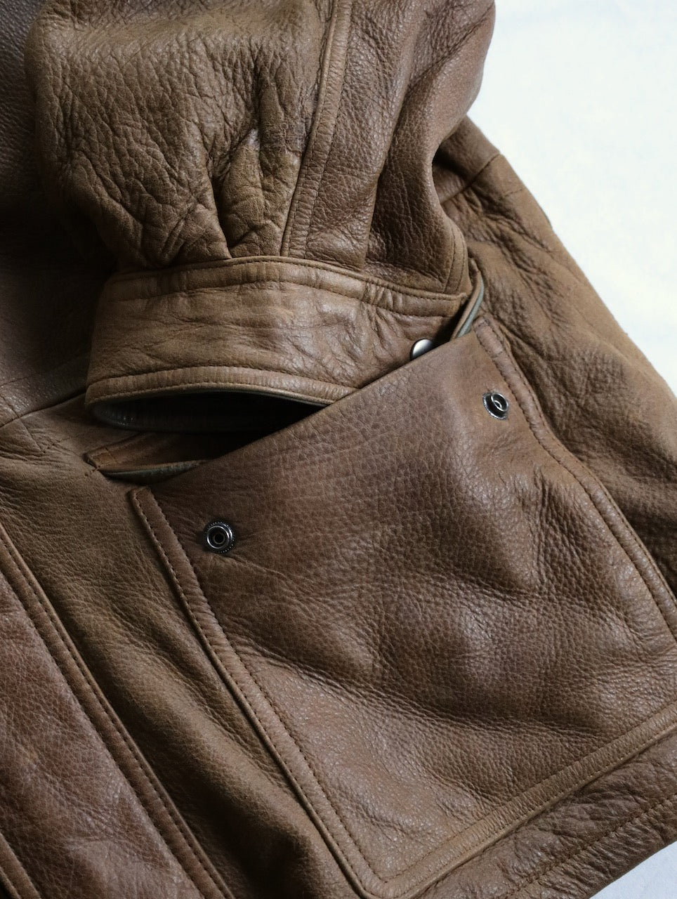 cow leather middle coat brown