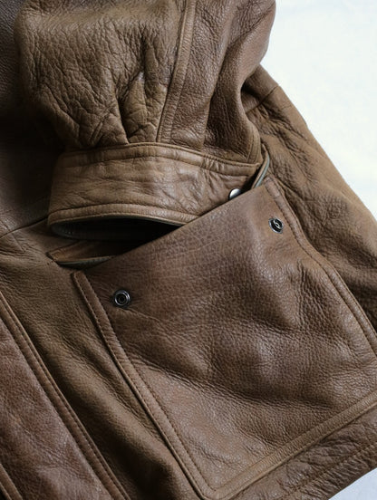 cow leather middle coat brown