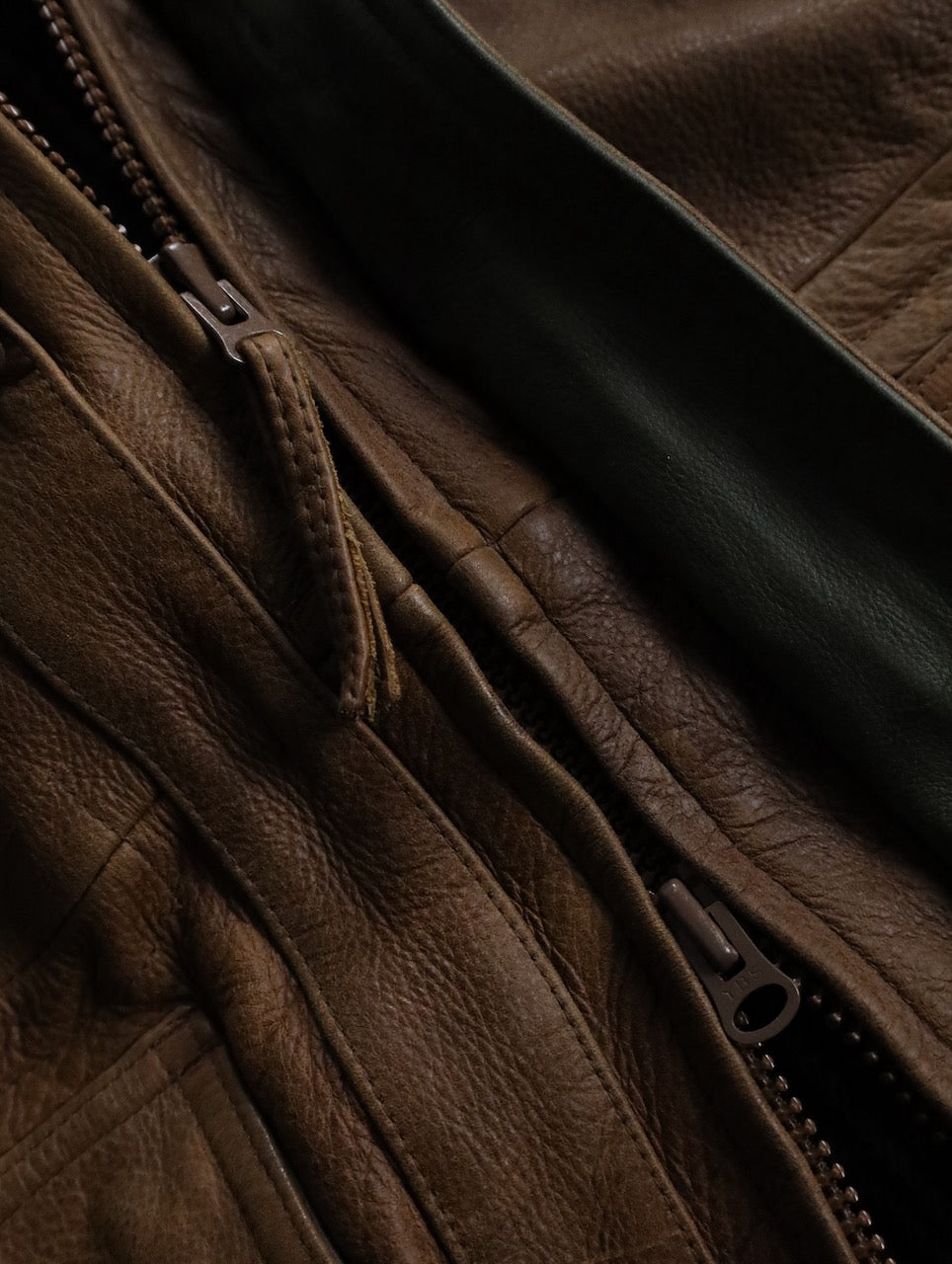 cow leather middle coat brown