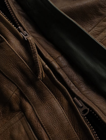 cow leather middle coat brown