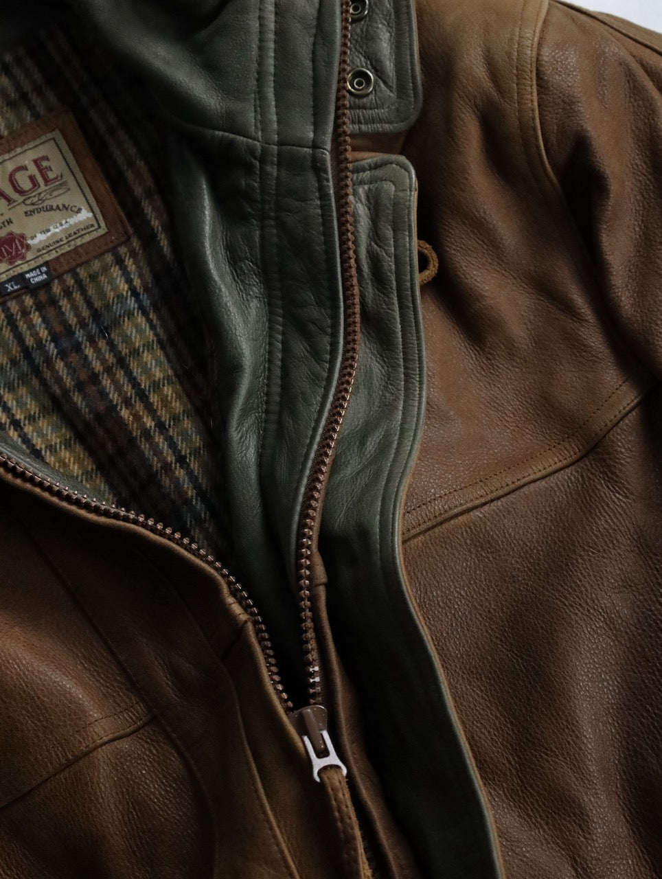 cow leather middle coat brown