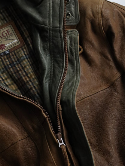 cow leather middle coat brown