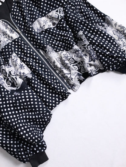 90s patch dolman sleeve dot jacket black-white