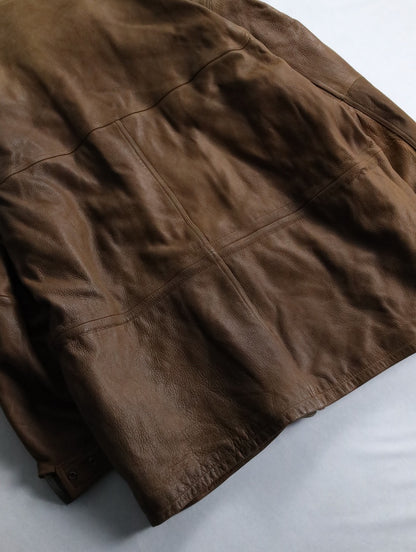 cow leather middle coat brown