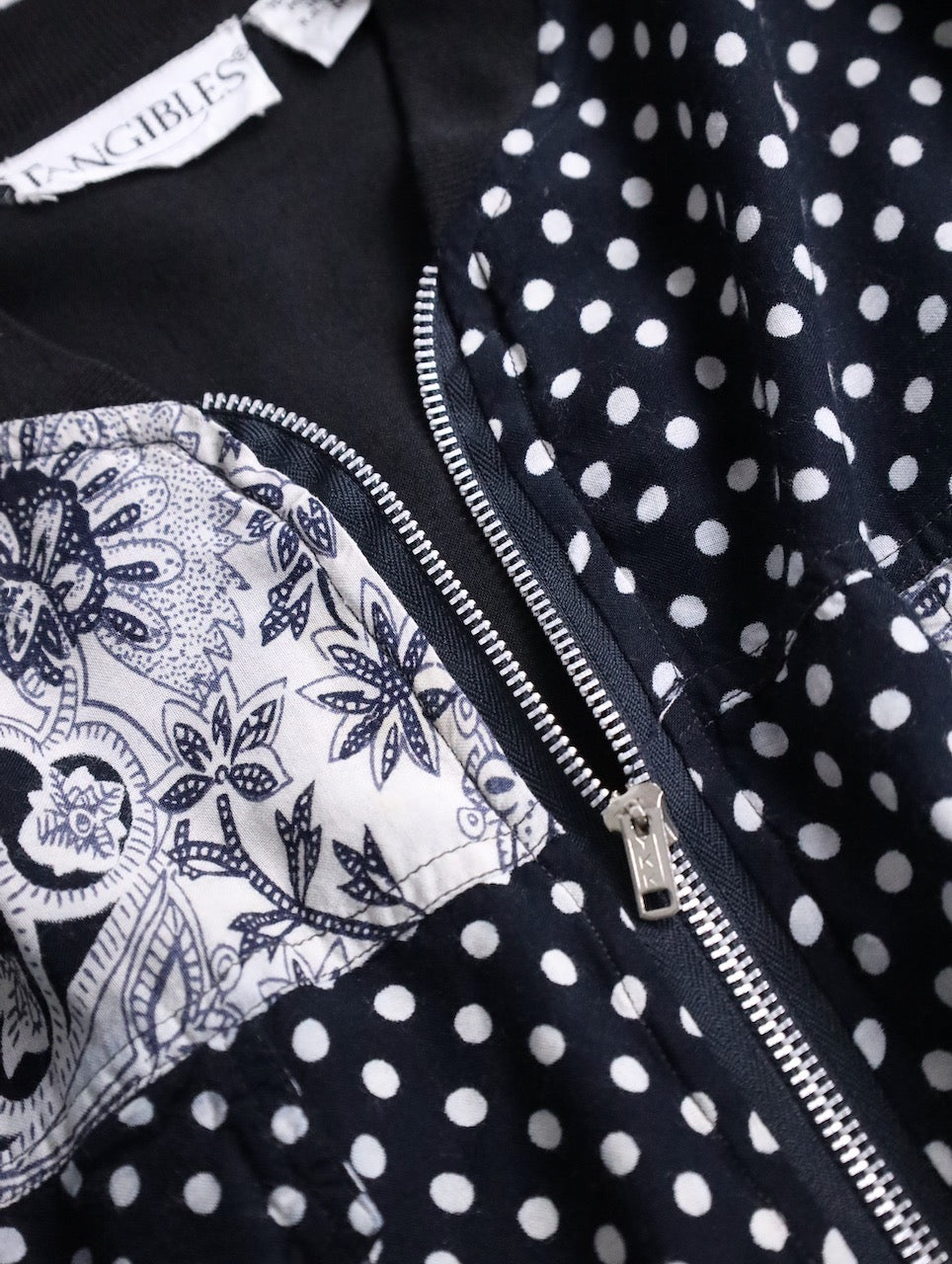 90s patch dolman sleeve dot jacket black-white