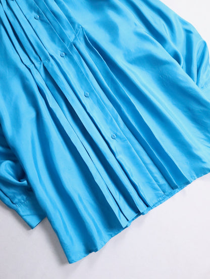 pintuck silk shirt turquoiseblue