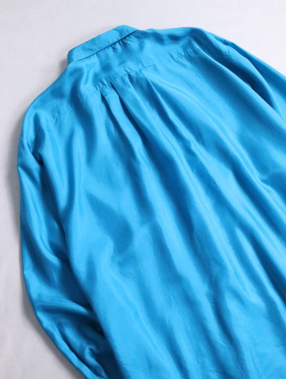 pintuck silk shirt turquoiseblue