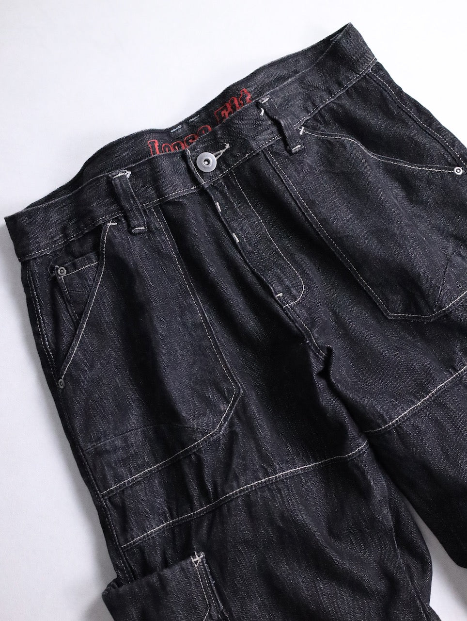 three-quarter length cargo denim pants black