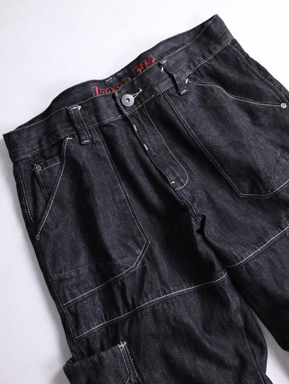 three-quarter length cargo denim pants black