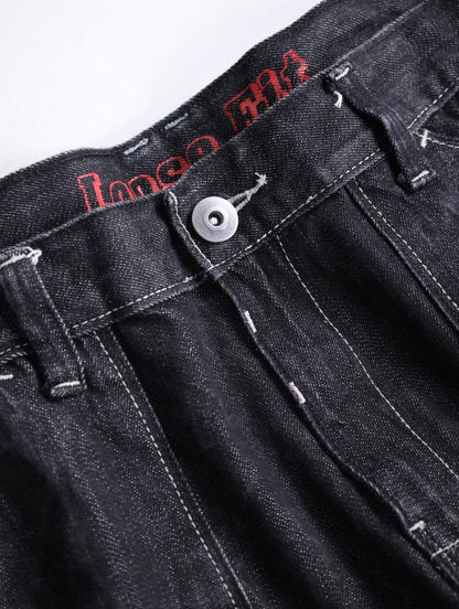 three-quarter length cargo denim pants black