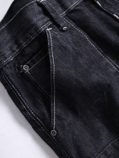 three-quarter length cargo denim pants black
