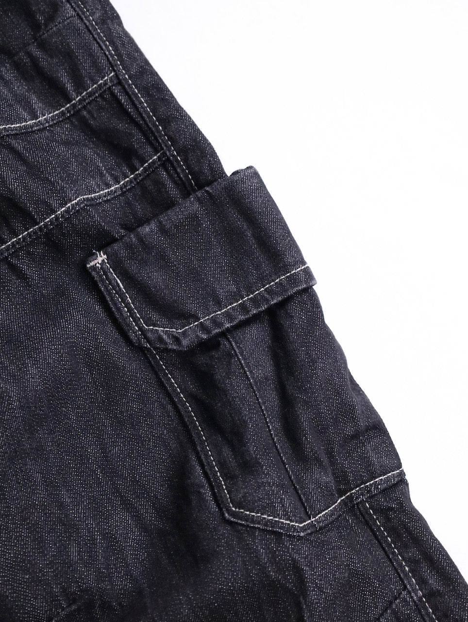 three-quarter length cargo denim pants black