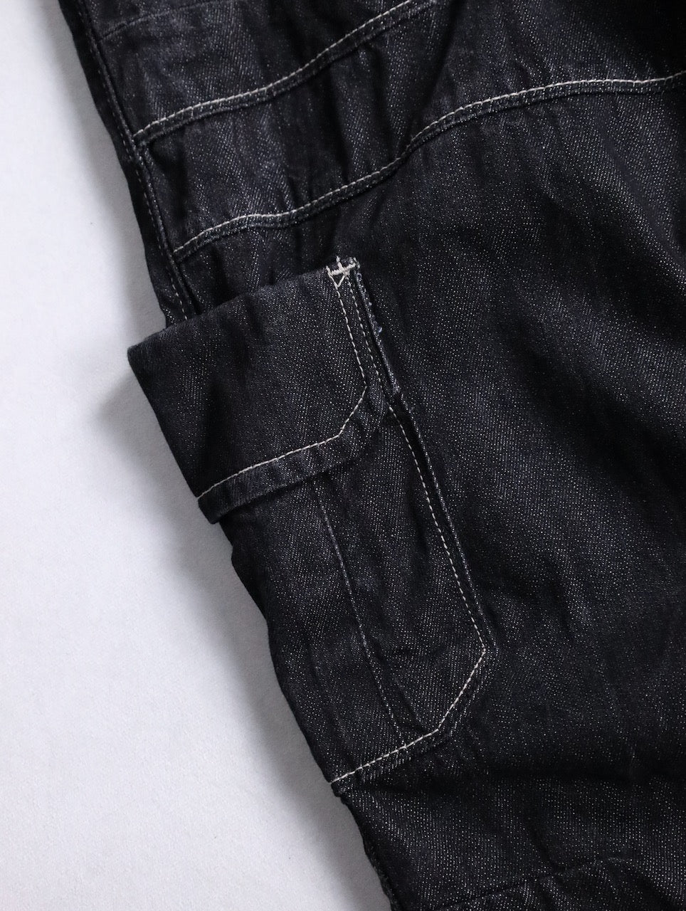 three-quarter length cargo denim pants black