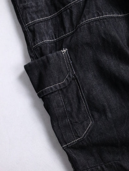 three-quarter length cargo denim pants black