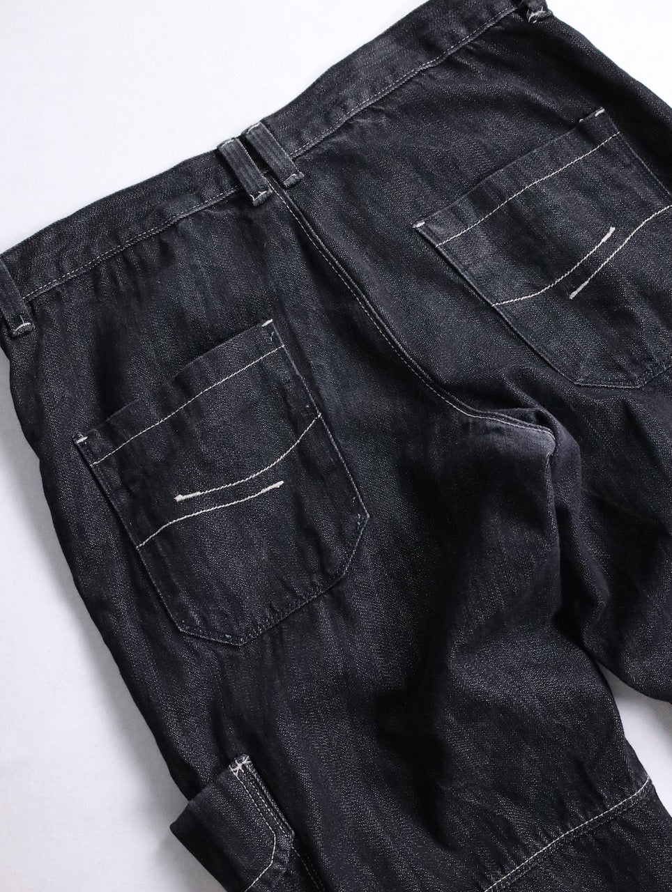 three-quarter length cargo denim pants black