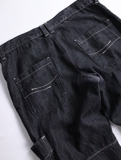 three-quarter length cargo denim pants black