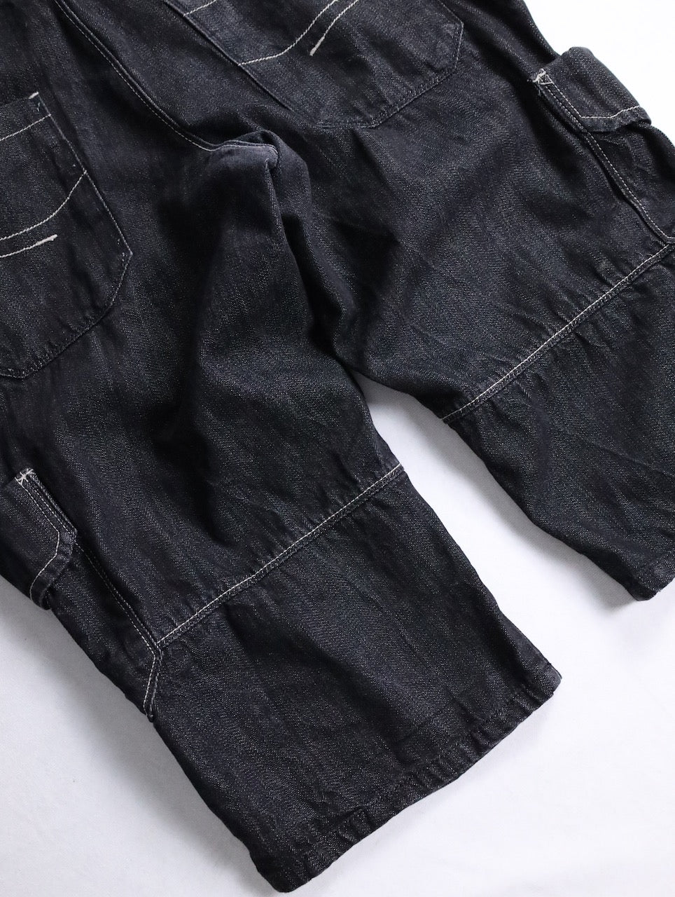three-quarter length cargo denim pants black