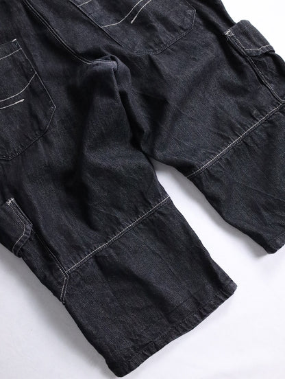 three-quarter length cargo denim pants black