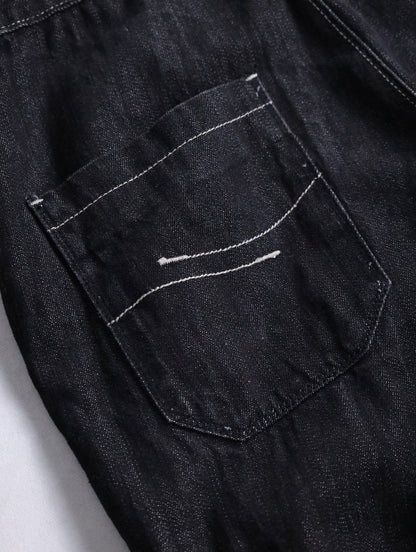 three-quarter length cargo denim pants black
