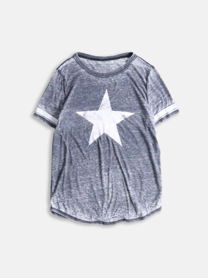 star print sheer tee black-white
