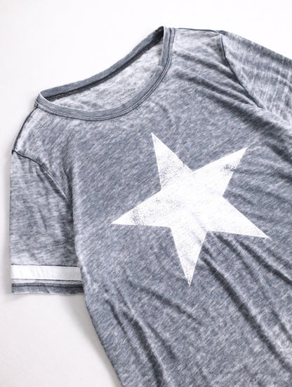 star print sheer tee black-white