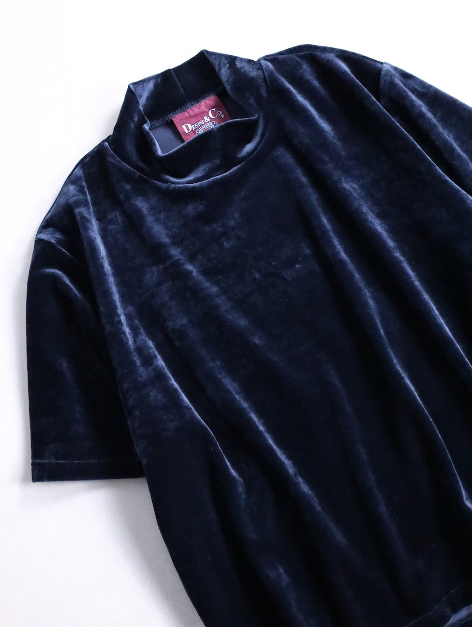 velor mock neck tee navy