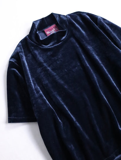 velor mock neck tee navy