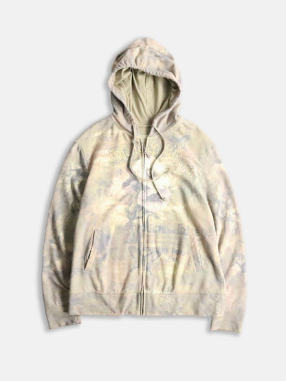 flower pattern zip hoodie beige