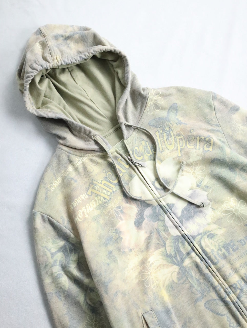 flower pattern zip hoodie beige