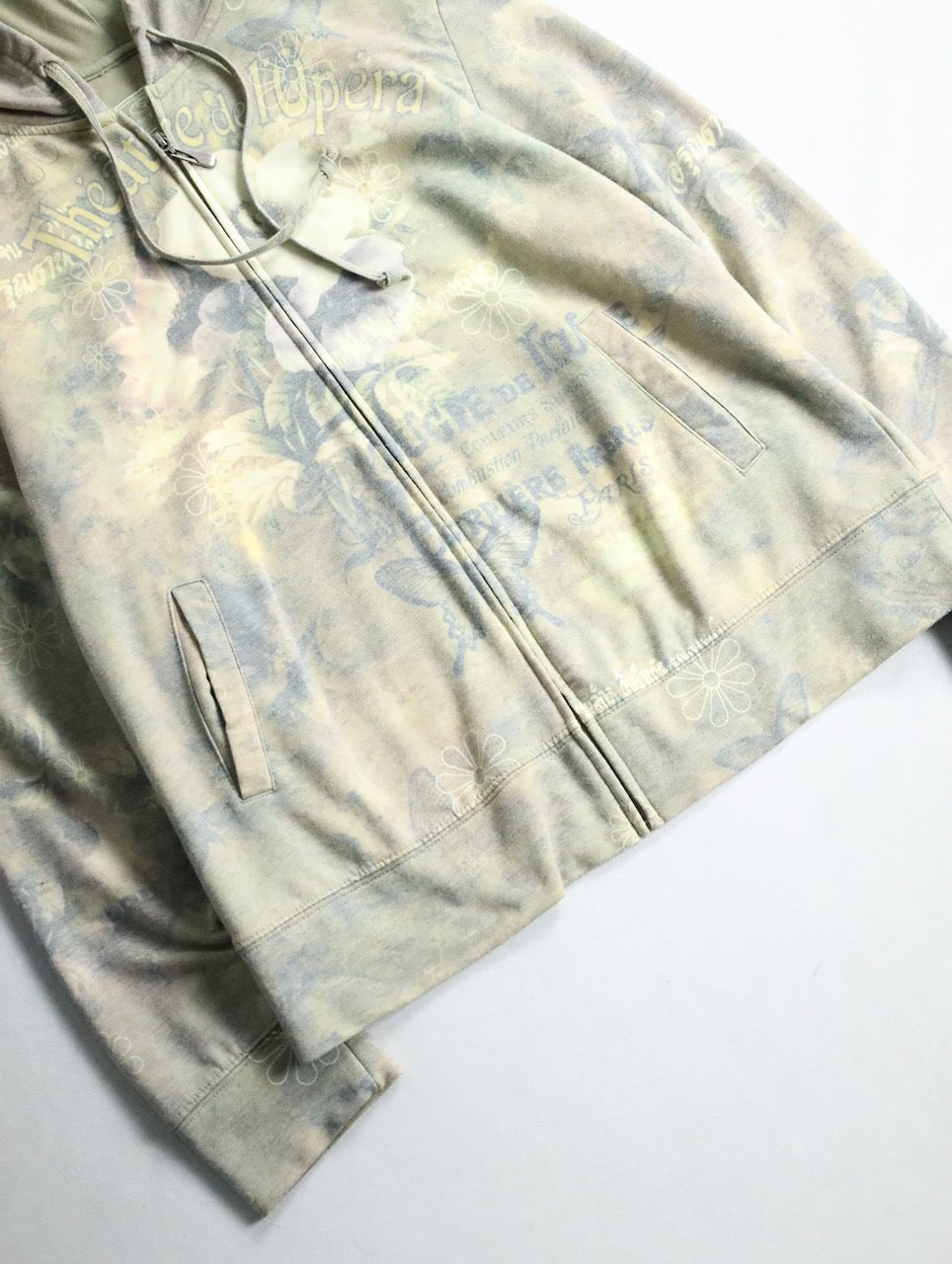 flower pattern zip hoodie beige