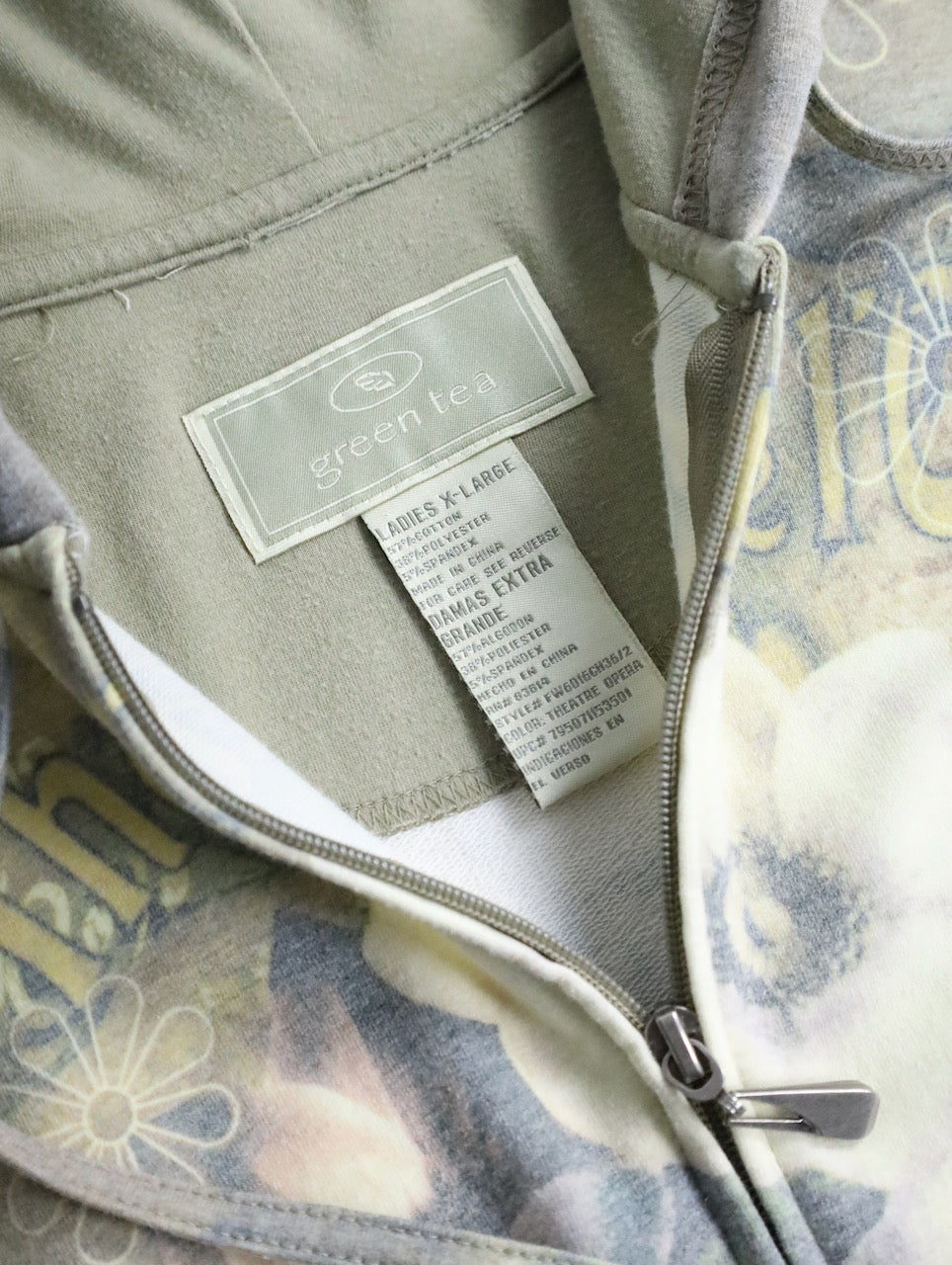 flower pattern zip hoodie beige