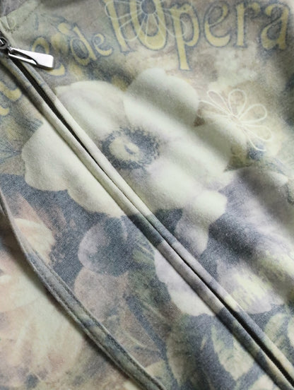 flower pattern zip hoodie beige