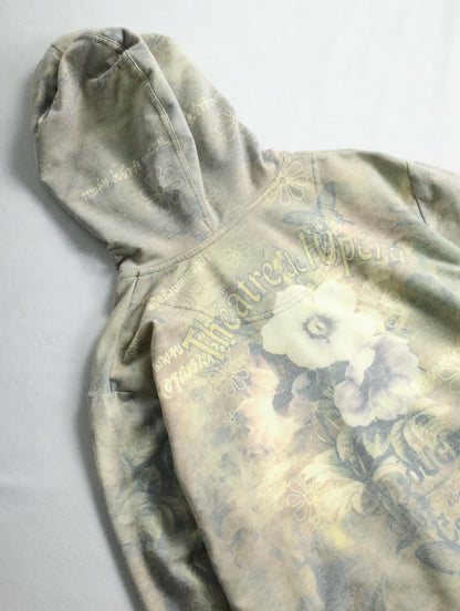 flower pattern zip hoodie beige