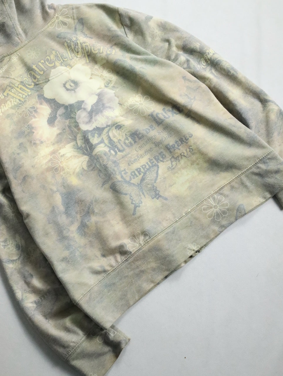 flower pattern zip hoodie beige