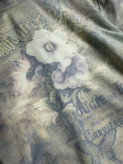 flower pattern zip hoodie beige