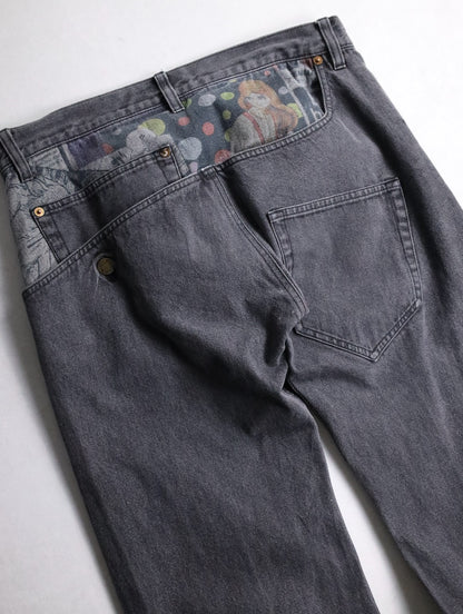 Y's yohji yamamoto print denim pants black