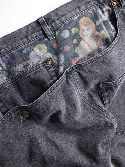 Y's yohji yamamoto print denim pants black
