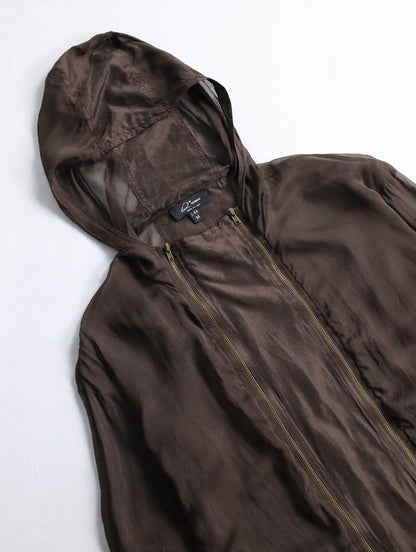 sheer hooded double brested zip jacket brown