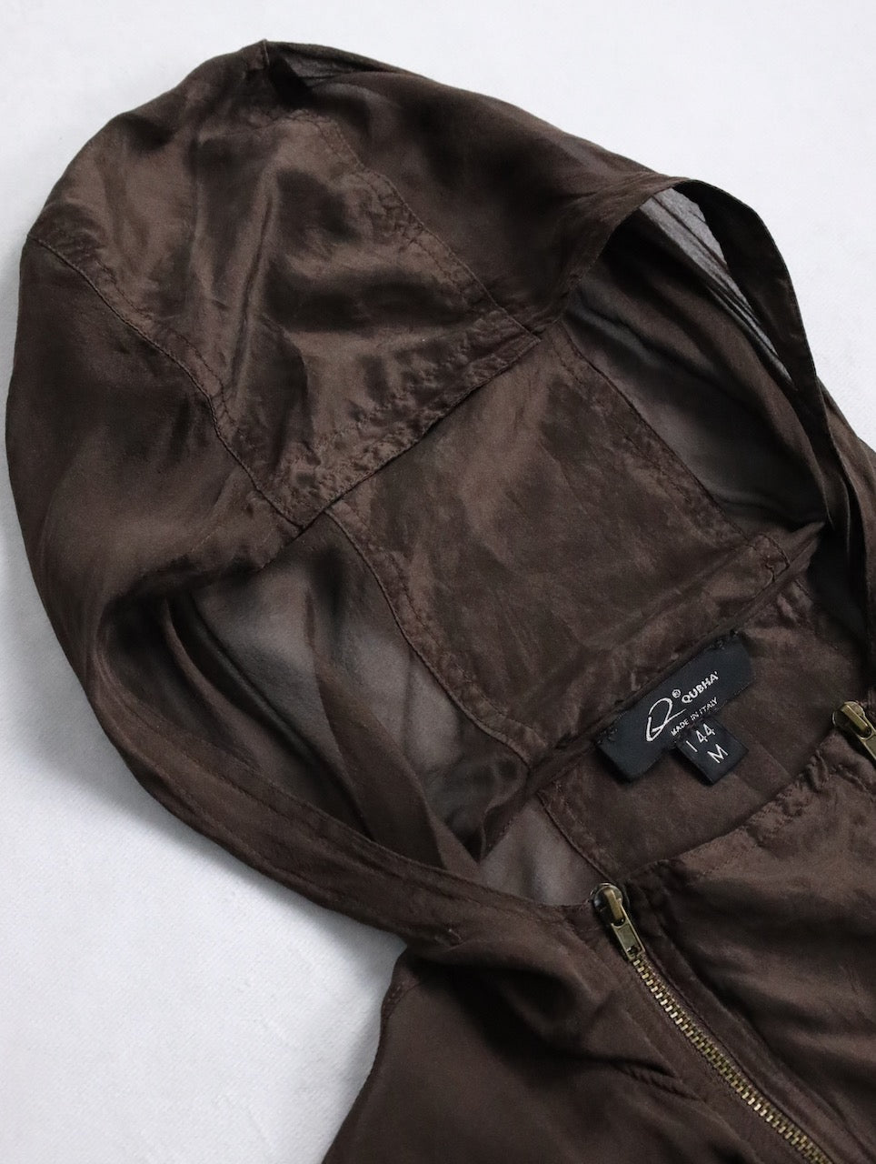 sheer hooded double brested zip jacket brown