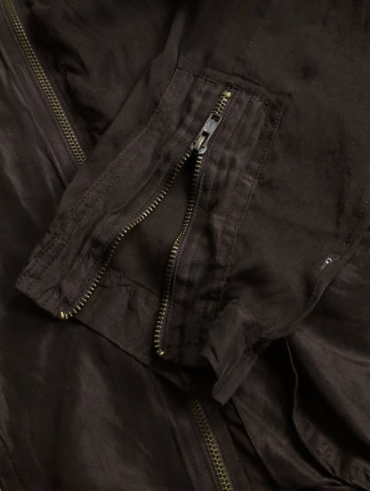 sheer hooded double brested zip jacket brown