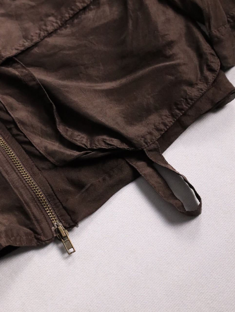 sheer hooded double brested zip jacket brown